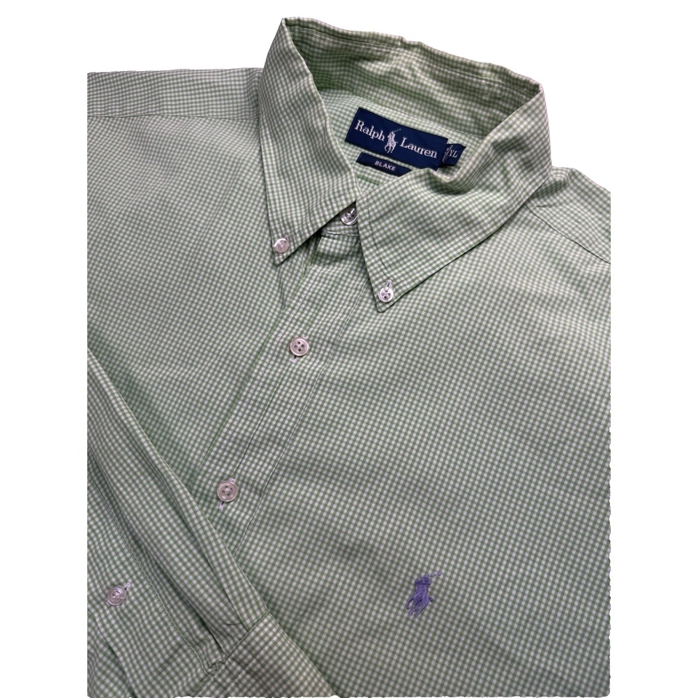Polo Ralph Lauren Shirt White Green Gingham Check Button Down Men's Size XL